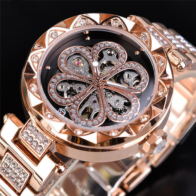 Forsining Mechanical Automatic Ladies Watches Top Brand Luxury Rhinestone Female Wrist Watches Rose Gold Stainless Steel Clock JayJay's Scrubs