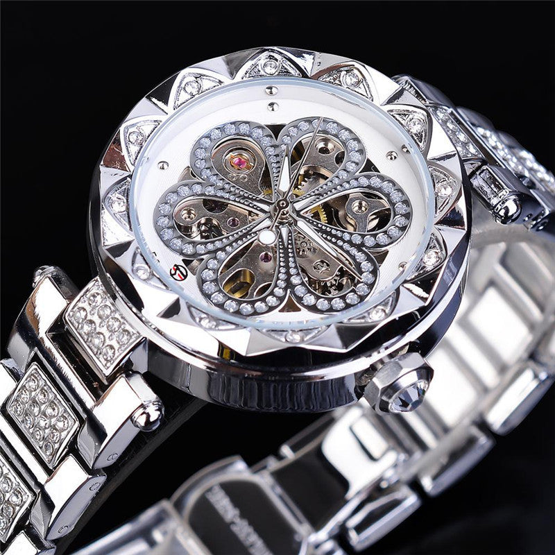 Forsining Mechanical Automatic Ladies Watches Top Brand Luxury Rhinestone Female Wrist Watches Rose Gold Stainless Steel Clock JayJay's Scrubs