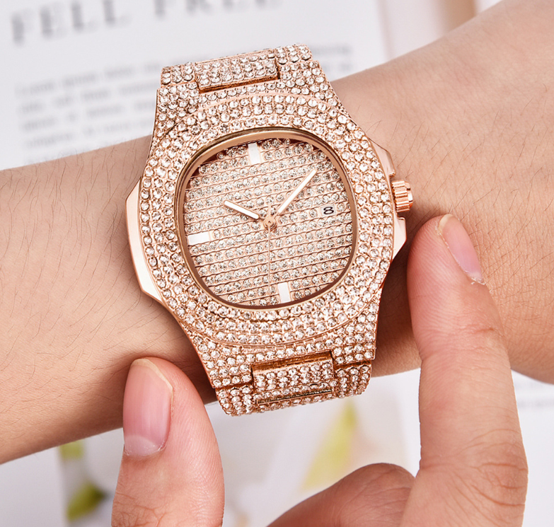 Mens Watches Luxury Brand Fashion Diamond Date Quartz Watch JayJay's Scrubs